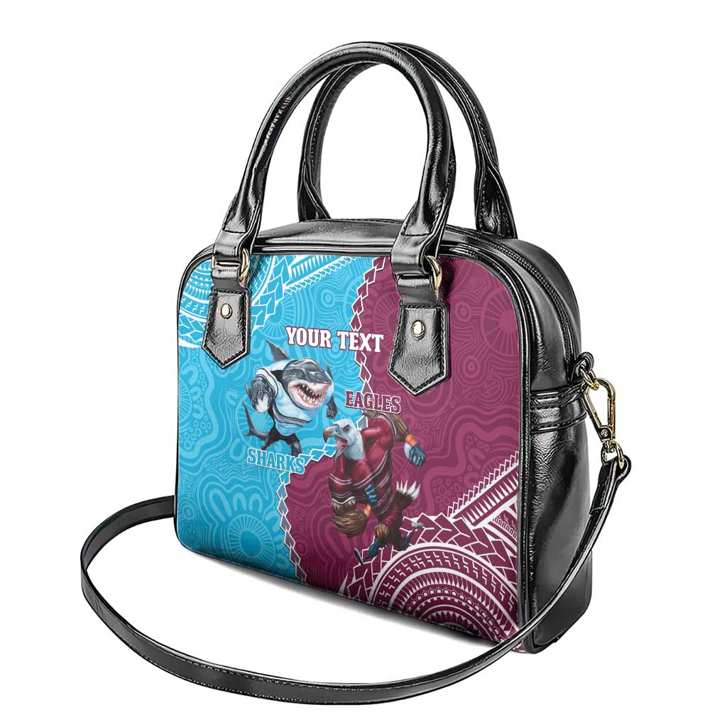 Personalised Eagles And Sharks Rugby Shoulder Handbag Aboriginal Mix Polynesian Pattern