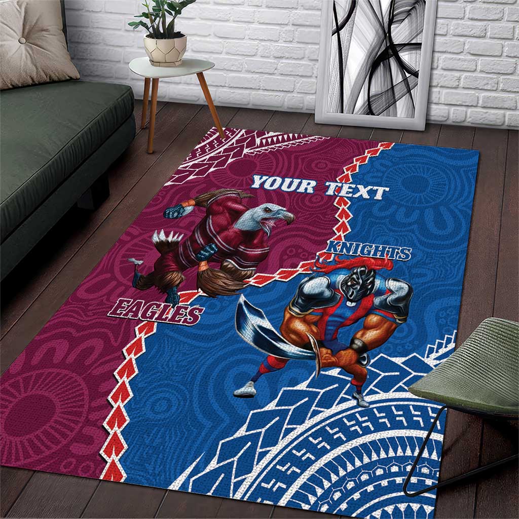 Personalised Eagles And Knights Rugby Area Rug Aboriginal Mix Polynesian Pattern