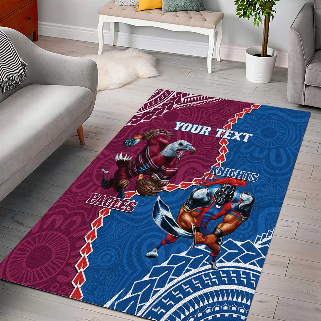 Personalised Eagles And Knights Rugby Area Rug Aboriginal Mix Polynesian Pattern