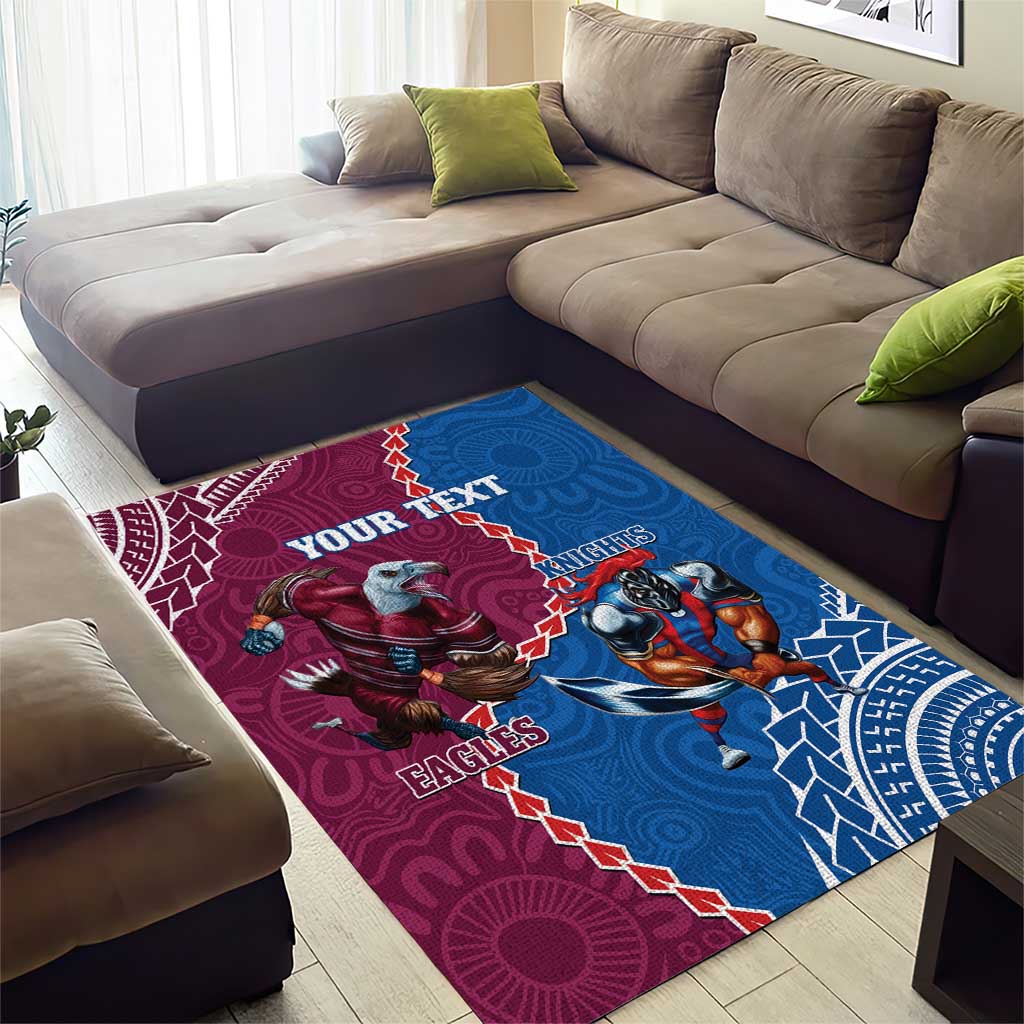 Personalised Eagles And Knights Rugby Area Rug Aboriginal Mix Polynesian Pattern