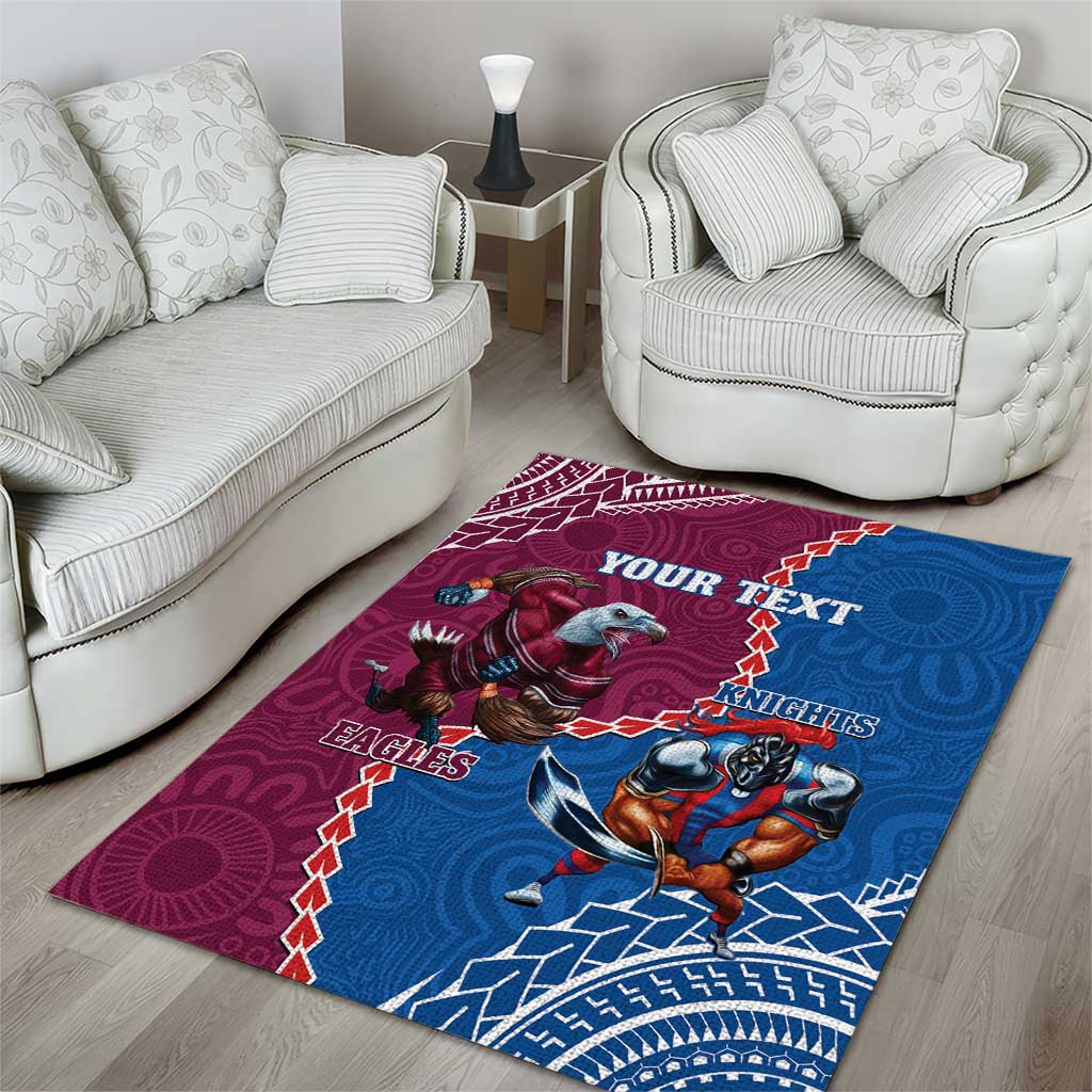 Personalised Eagles And Knights Rugby Area Rug Aboriginal Mix Polynesian Pattern