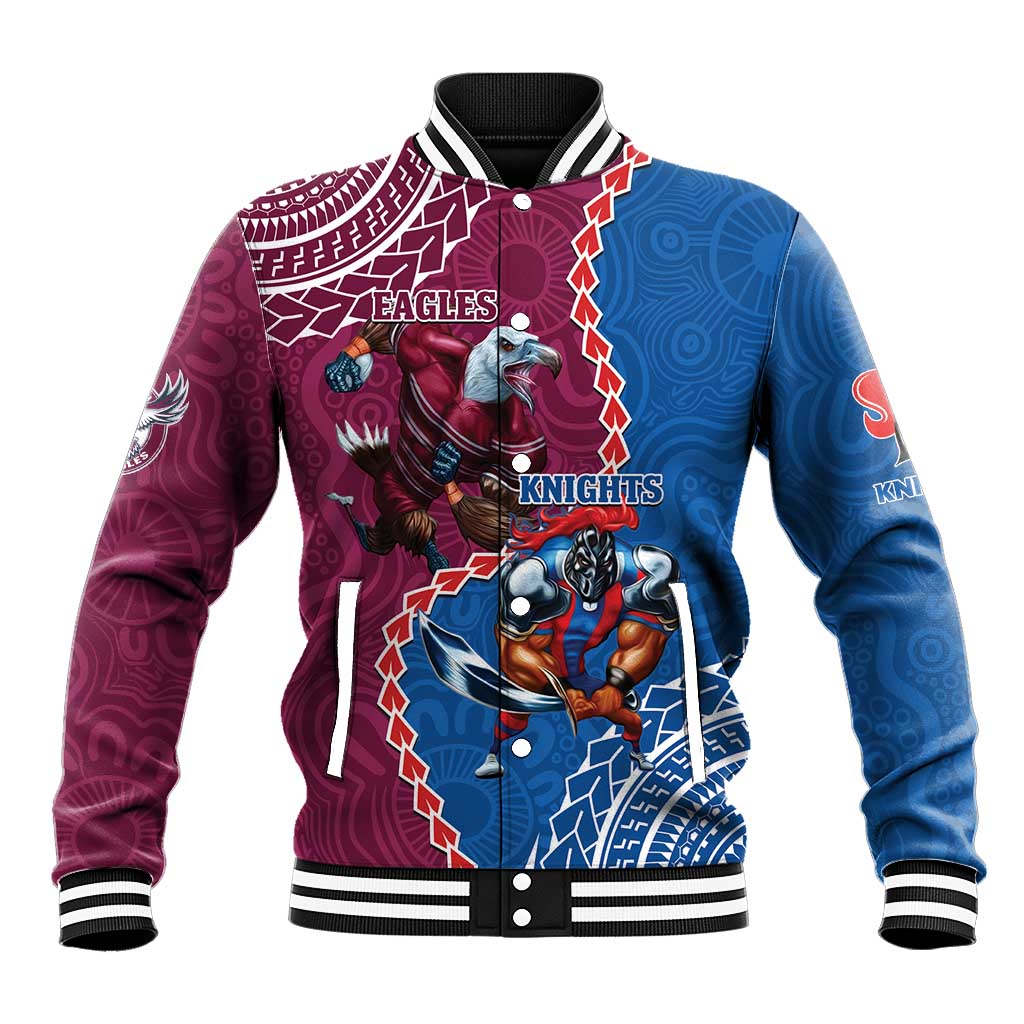 Personalised Eagles And Knights Rugby Baseball Jacket Aboriginal Mix Polynesian Pattern