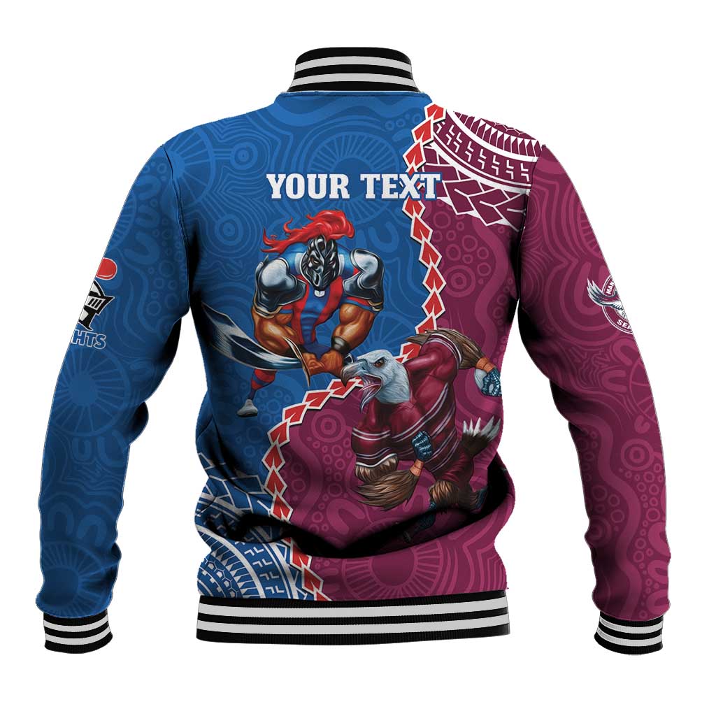 Personalised Eagles And Knights Rugby Baseball Jacket Aboriginal Mix Polynesian Pattern