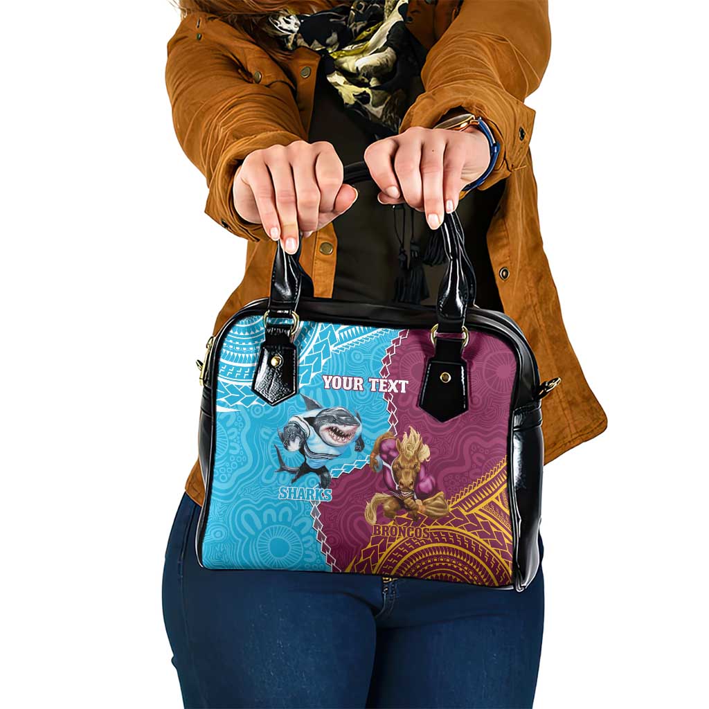 Personalised Sharks And Broncos Rugby Shoulder Handbag Aboriginal Mix Polynesian Pattern