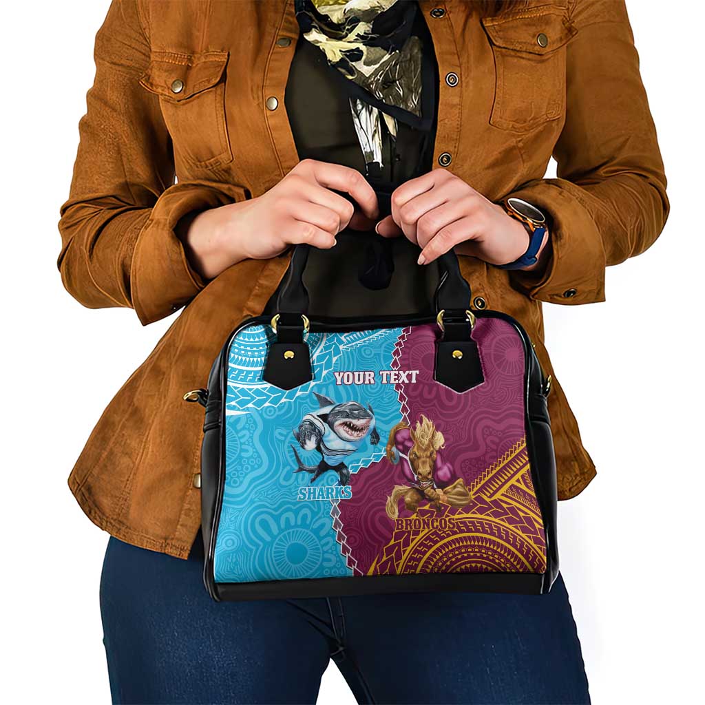 Personalised Sharks And Broncos Rugby Shoulder Handbag Aboriginal Mix Polynesian Pattern