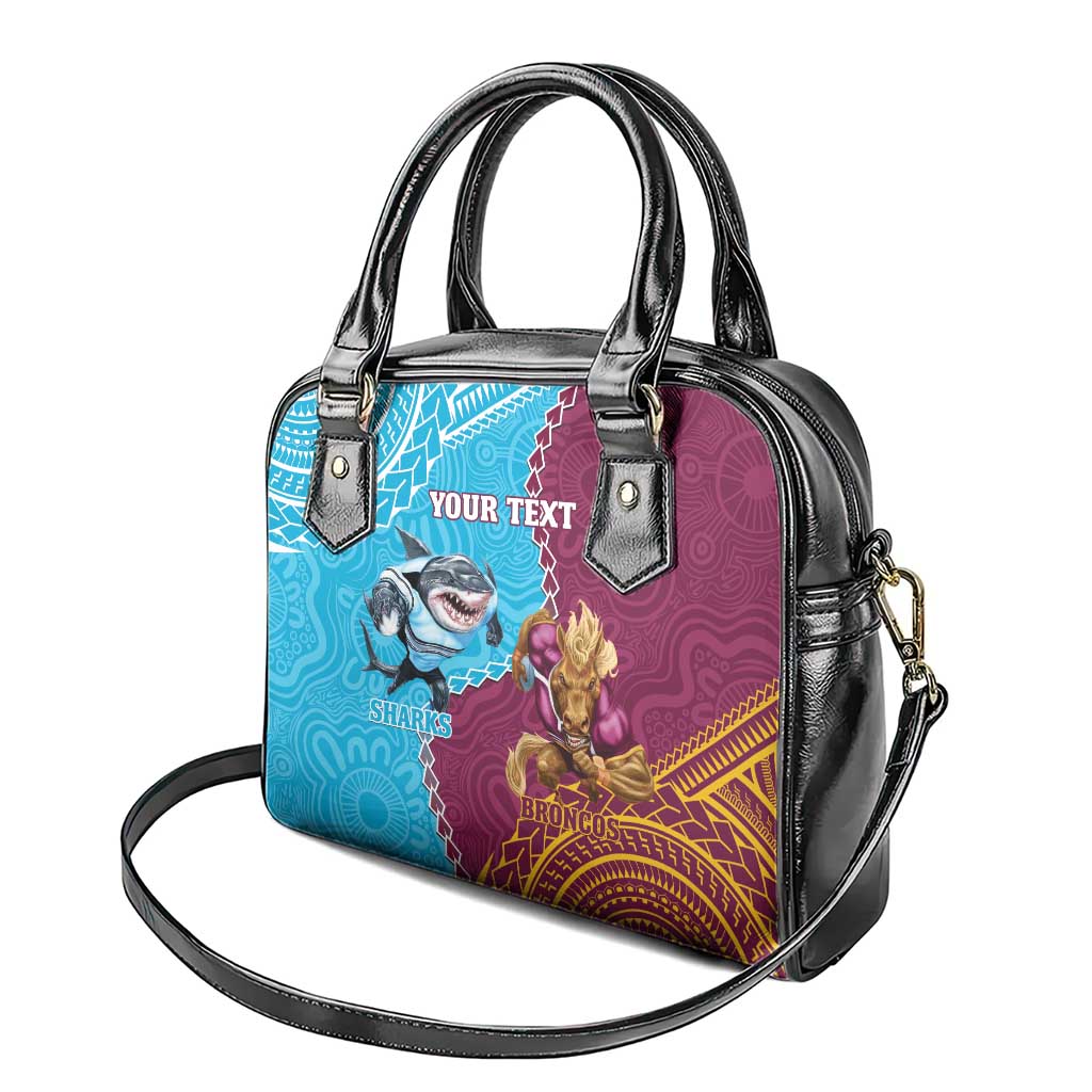 Personalised Sharks And Broncos Rugby Shoulder Handbag Aboriginal Mix Polynesian Pattern