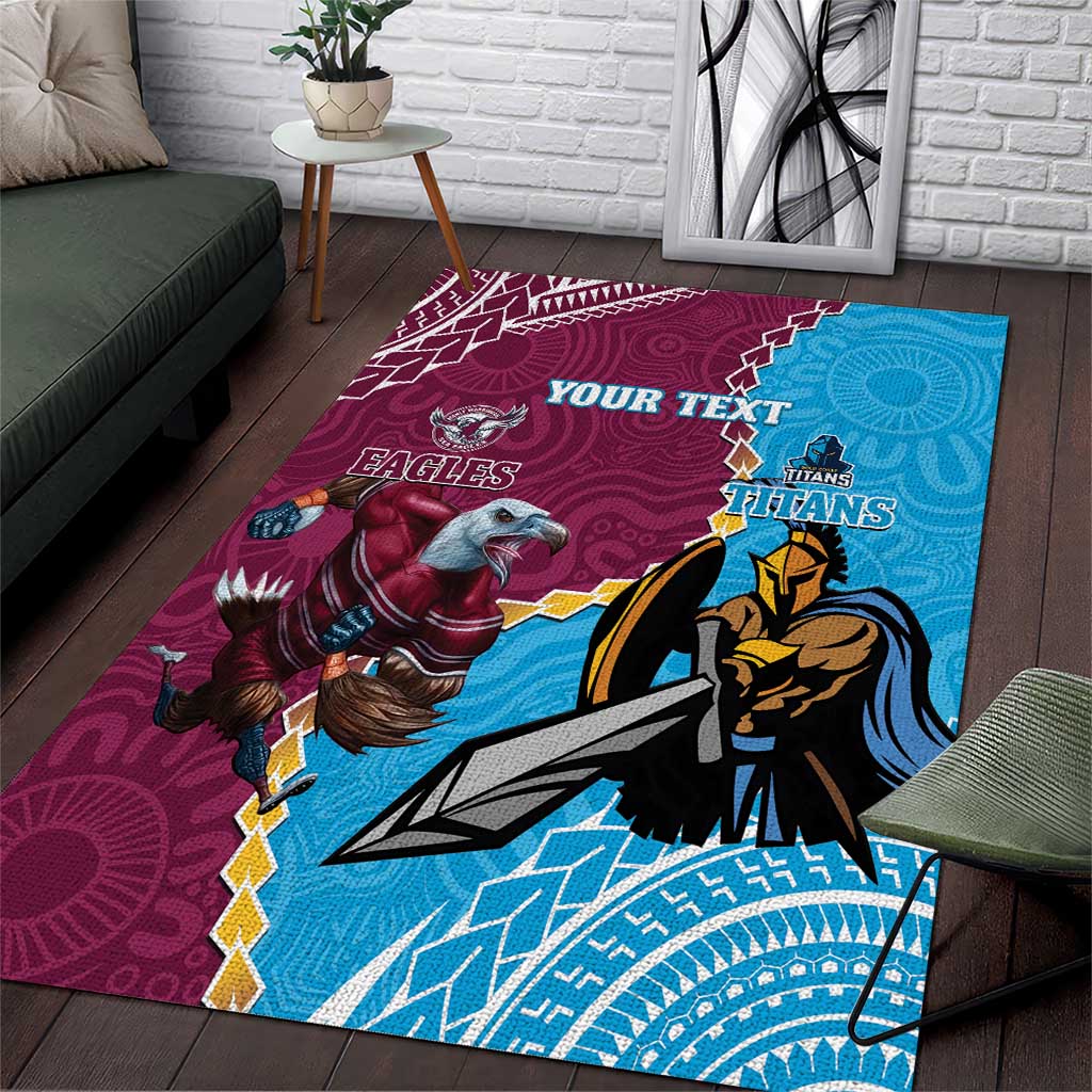 Personalised Eagles And Titans Rugby Area Rug Aboriginal Mix Polynesian Pattern