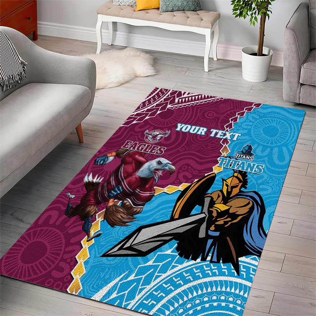 Personalised Eagles And Titans Rugby Area Rug Aboriginal Mix Polynesian Pattern