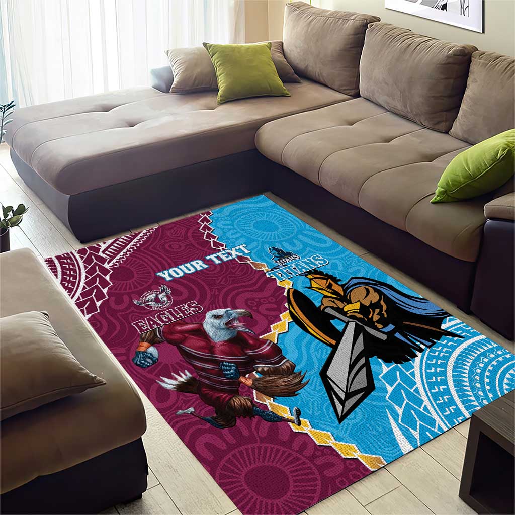 Personalised Eagles And Titans Rugby Area Rug Aboriginal Mix Polynesian Pattern