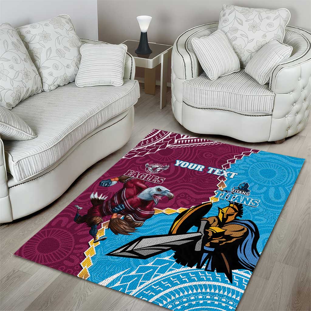 Personalised Eagles And Titans Rugby Area Rug Aboriginal Mix Polynesian Pattern