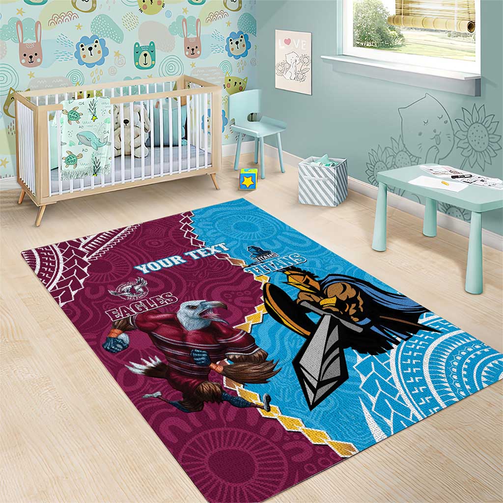 Personalised Eagles And Titans Rugby Area Rug Aboriginal Mix Polynesian Pattern