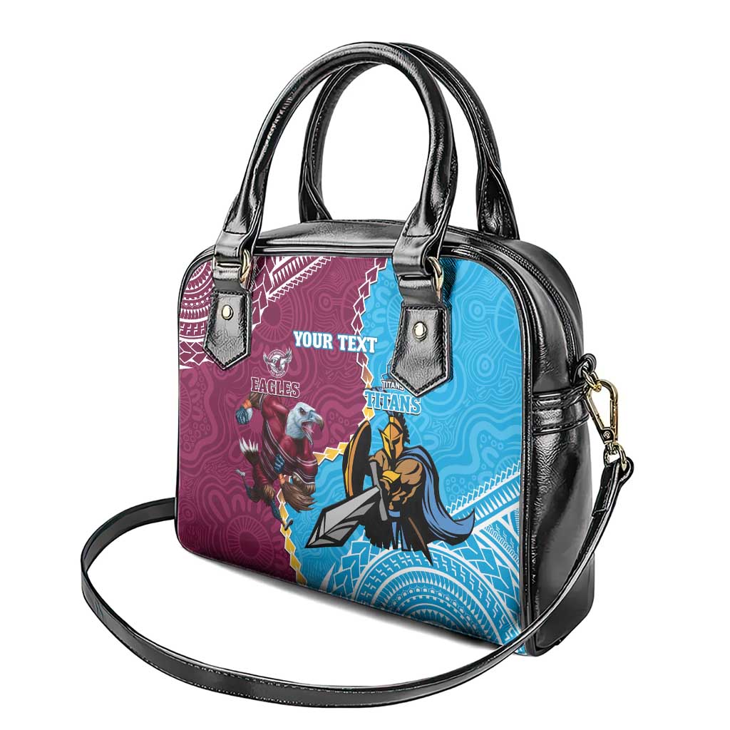 Personalised Eagles And Titans Rugby Shoulder Handbag Aboriginal Mix Polynesian Pattern