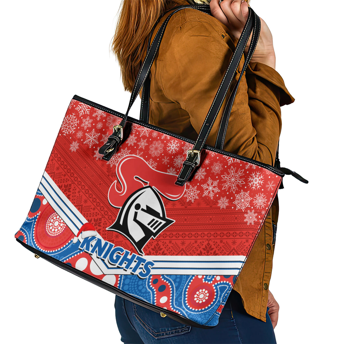 custom-knights-rugby-christmas-leather-tote-bag-merry-xmas-2023-mix-aboriginal-art