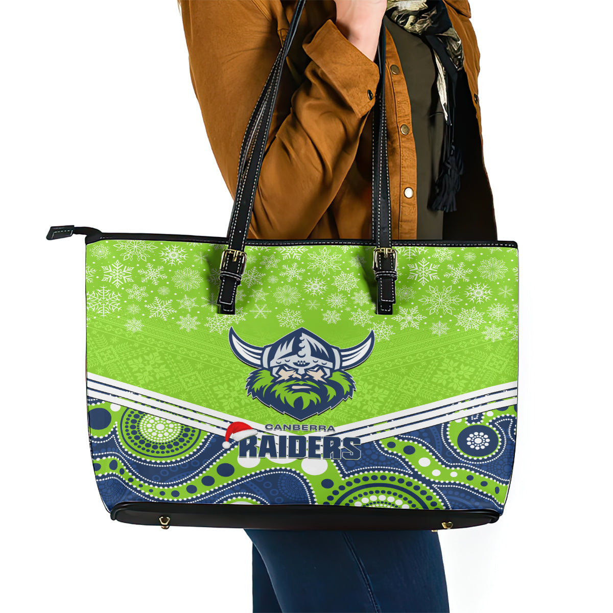 custom-raiders-rugby-christmas-leather-tote-bag-merry-xmas-2023-mix-aboriginal-art