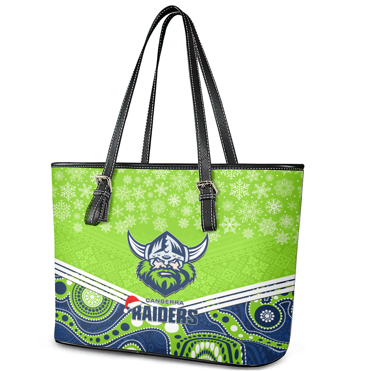 custom-raiders-rugby-christmas-leather-tote-bag-merry-xmas-2023-mix-aboriginal-art