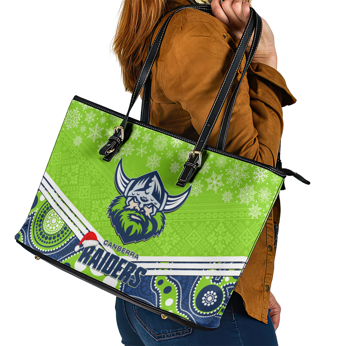 custom-raiders-rugby-christmas-leather-tote-bag-merry-xmas-2023-mix-aboriginal-art