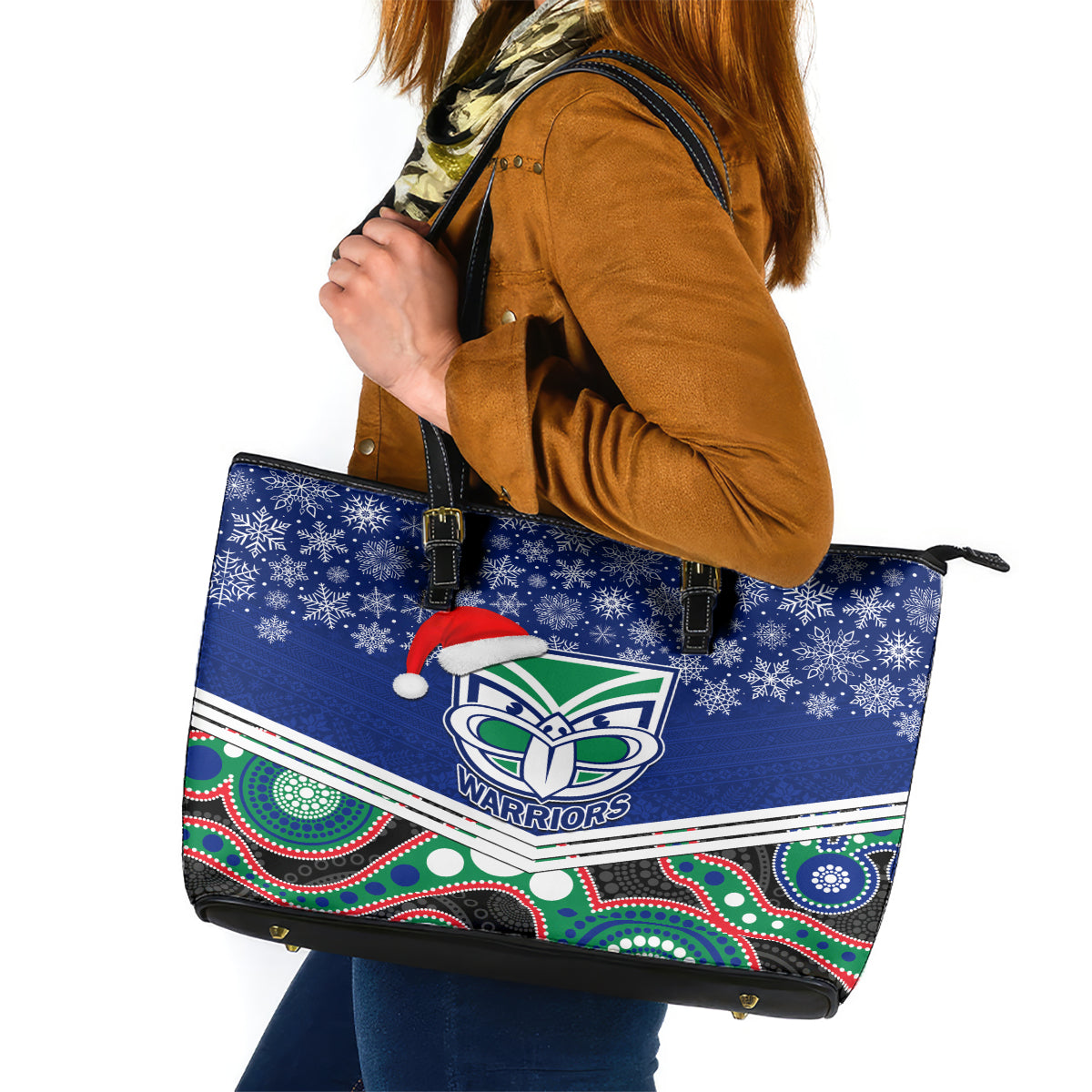 custom-warriors-rugby-christmas-leather-tote-bag-merry-xmas-2023-mix-aboriginal-art