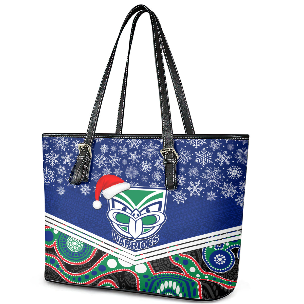 custom-warriors-rugby-christmas-leather-tote-bag-merry-xmas-2023-mix-aboriginal-art