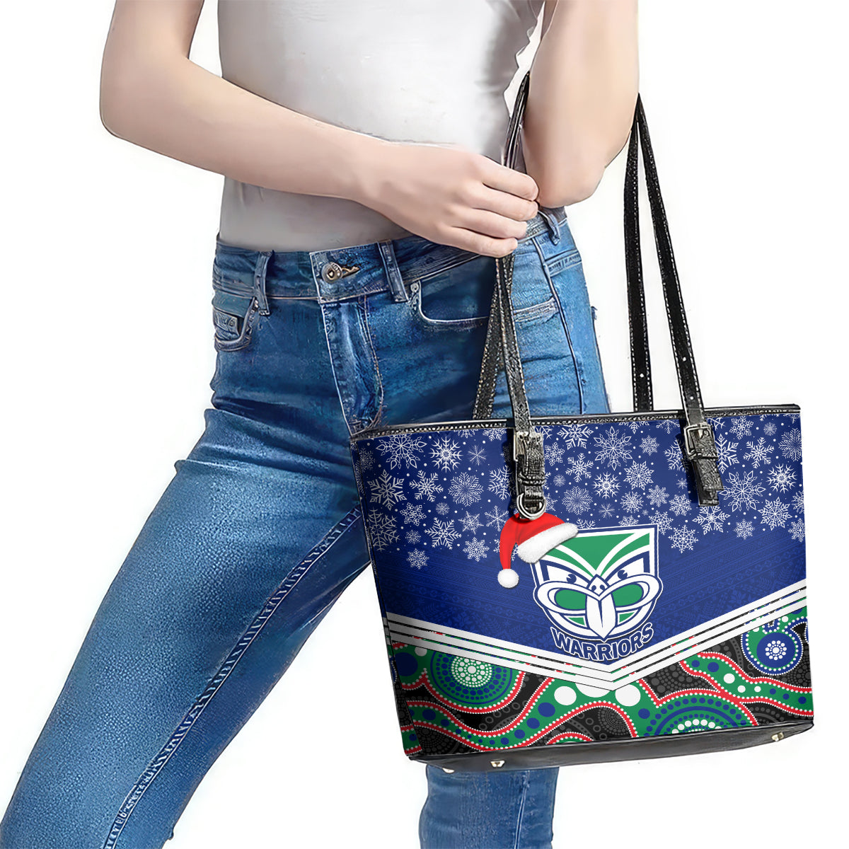 custom-warriors-rugby-christmas-leather-tote-bag-merry-xmas-2023-mix-aboriginal-art