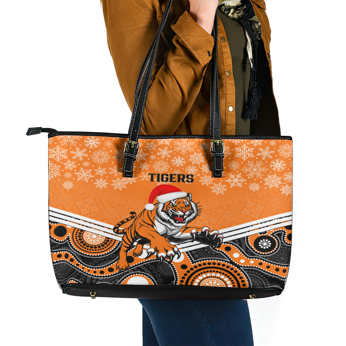 custom-tigers-rugby-christmas-leather-tote-bag-merry-xmas-2023-mix-aboriginal-art