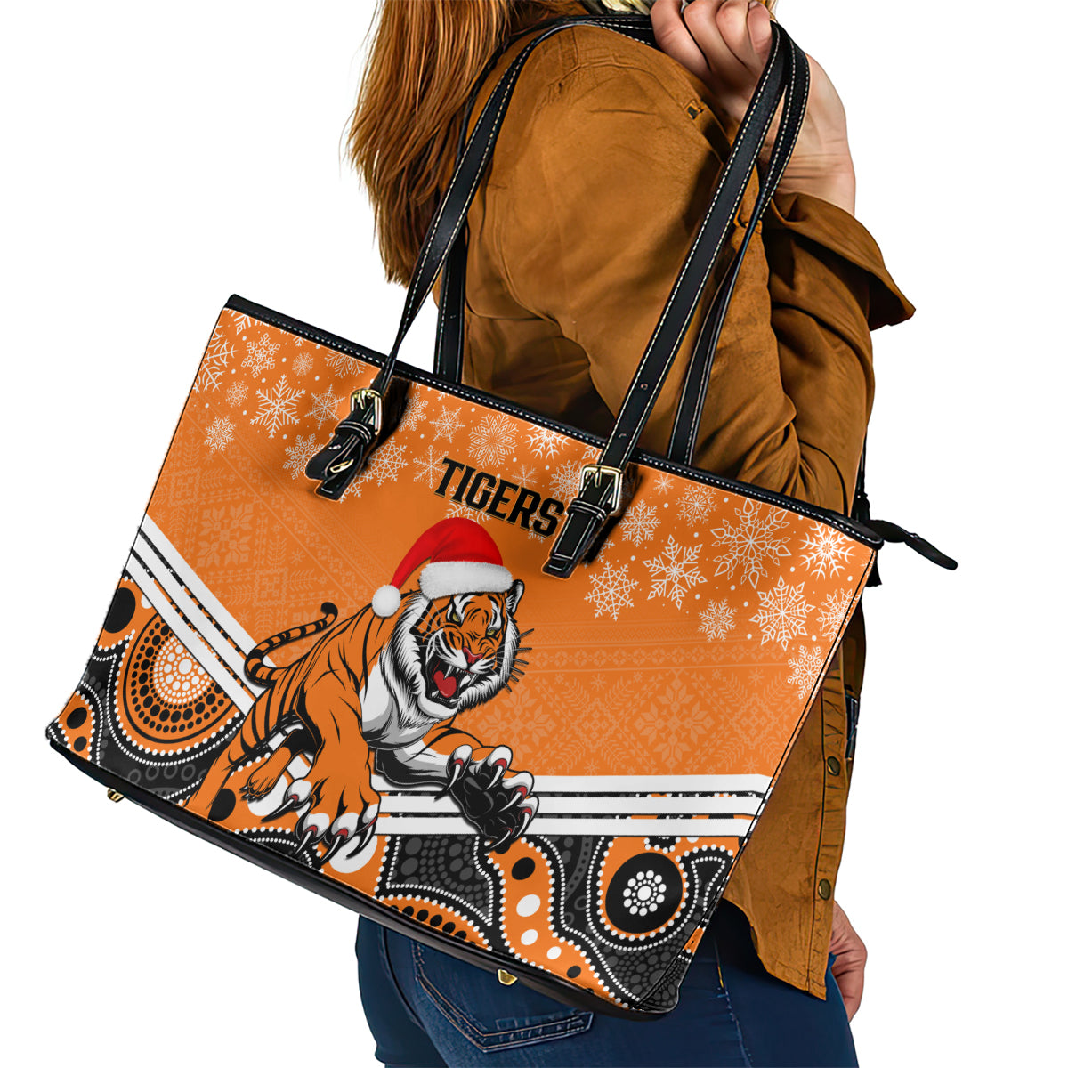 custom-tigers-rugby-christmas-leather-tote-bag-merry-xmas-2023-mix-aboriginal-art