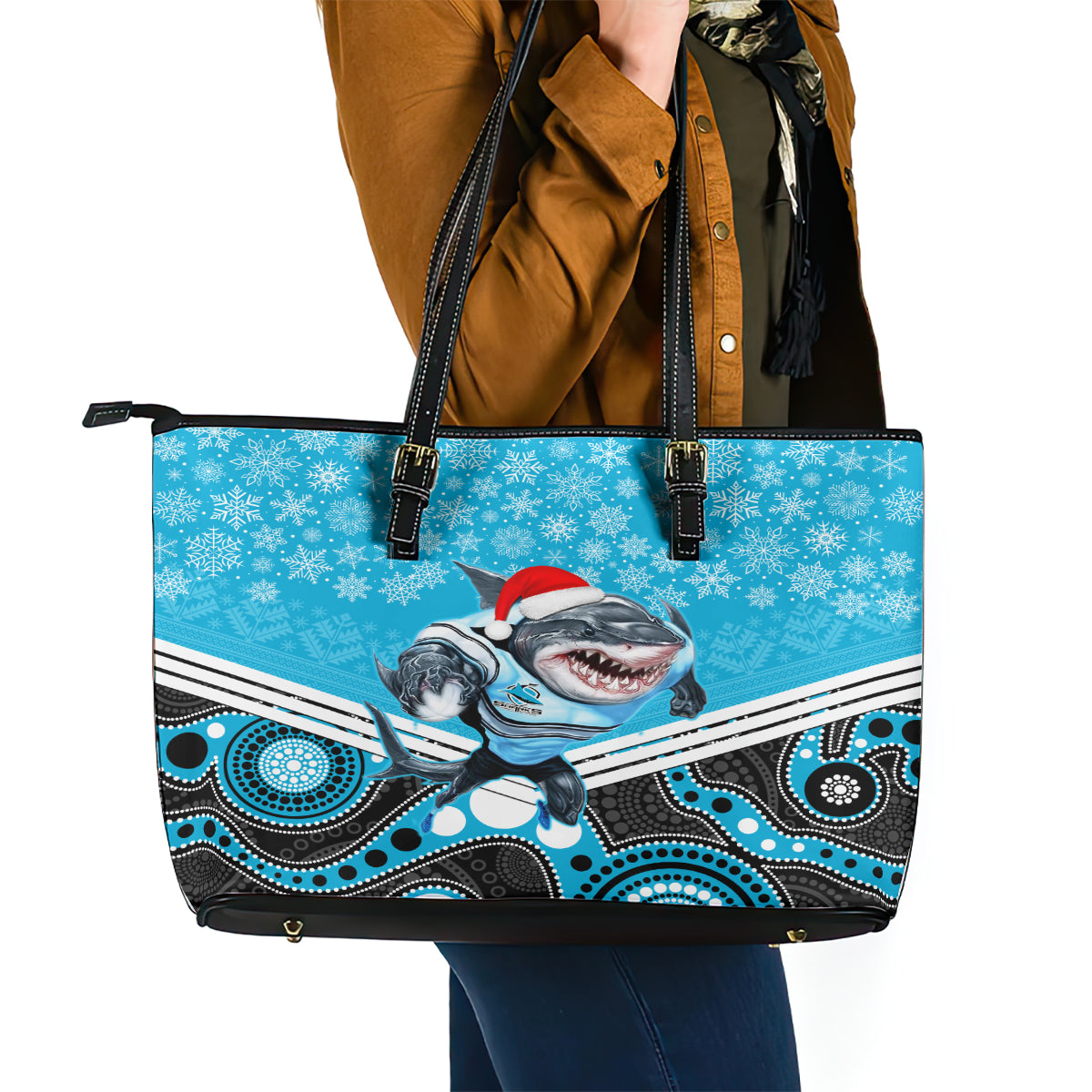 custom-sharks-rugby-christmas-leather-tote-bag-merry-xmas-2023-mix-aboriginal-art