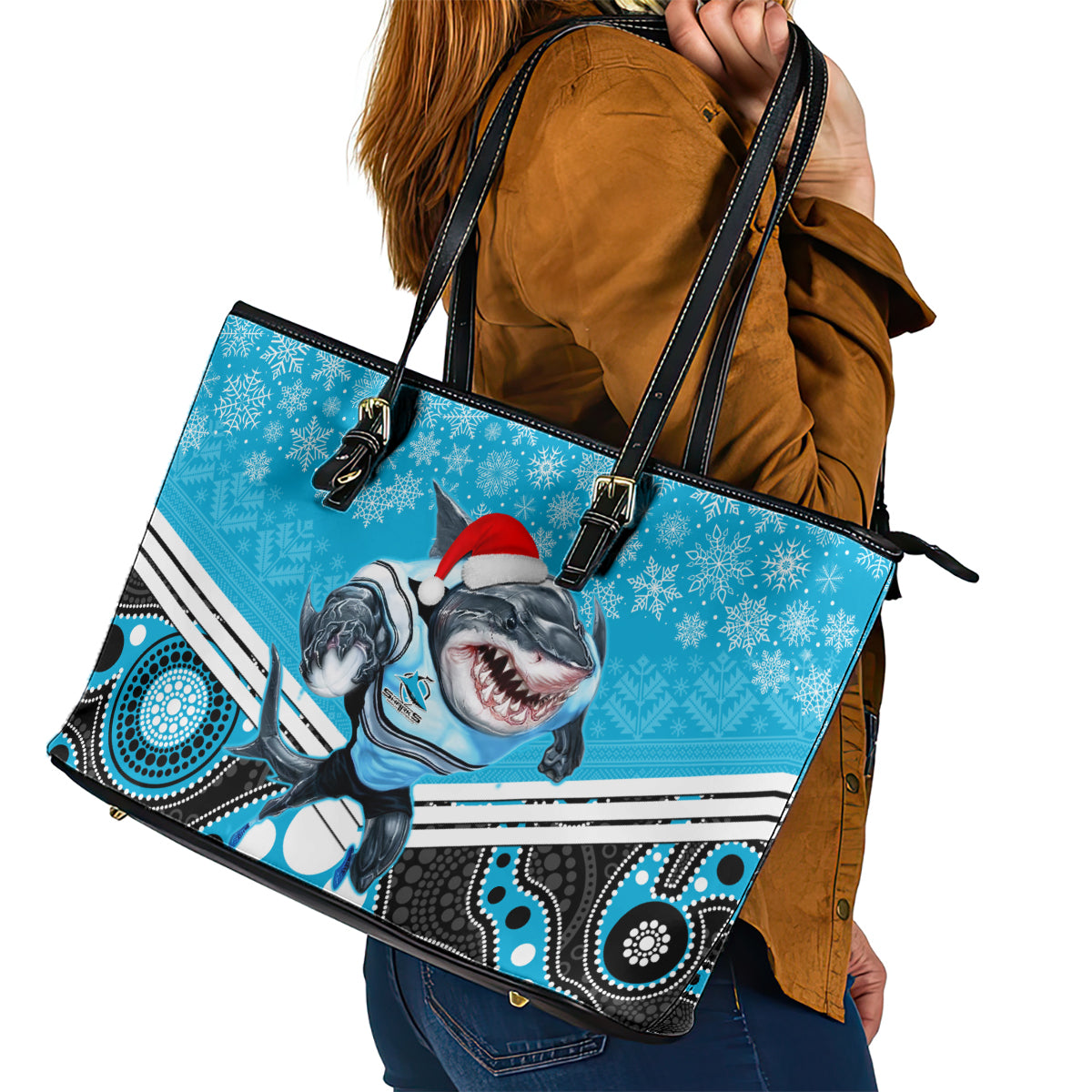 custom-sharks-rugby-christmas-leather-tote-bag-merry-xmas-2023-mix-aboriginal-art