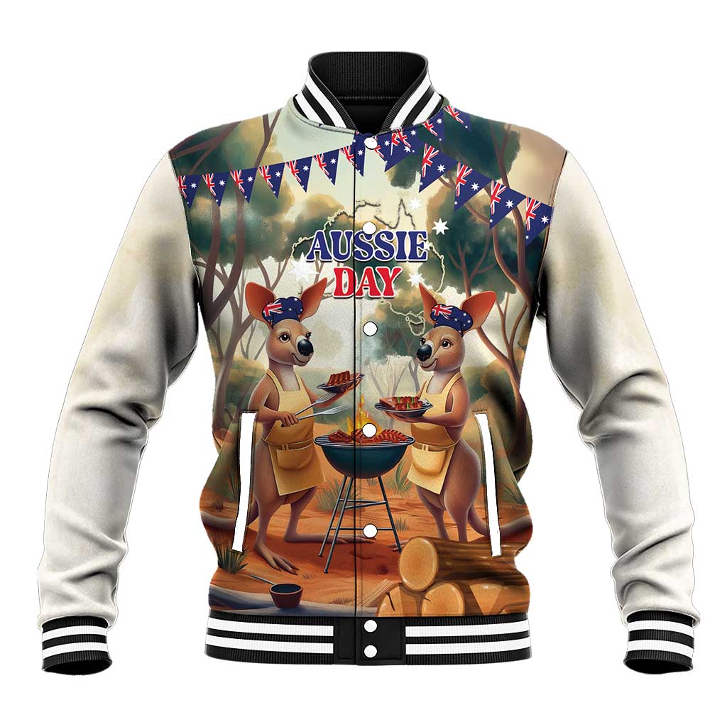 Kangaroos Australia Day Baseball Jacket It's Barbecue Time