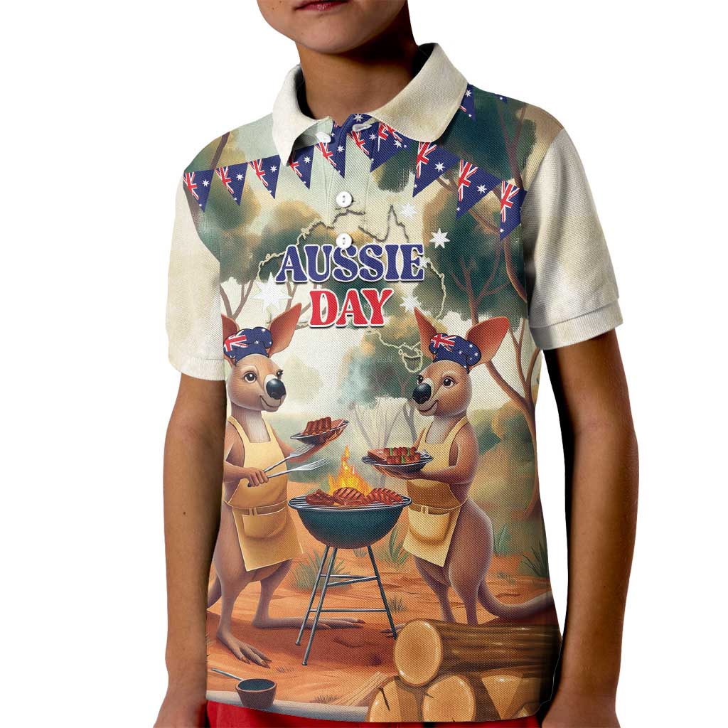 Kangaroos Australia Day Kid Polo Shirt It's Barbecue Time