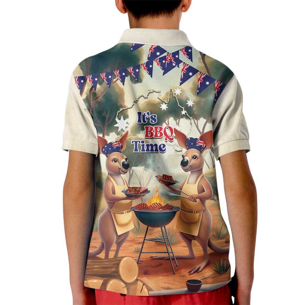 Kangaroos Australia Day Kid Polo Shirt It's Barbecue Time