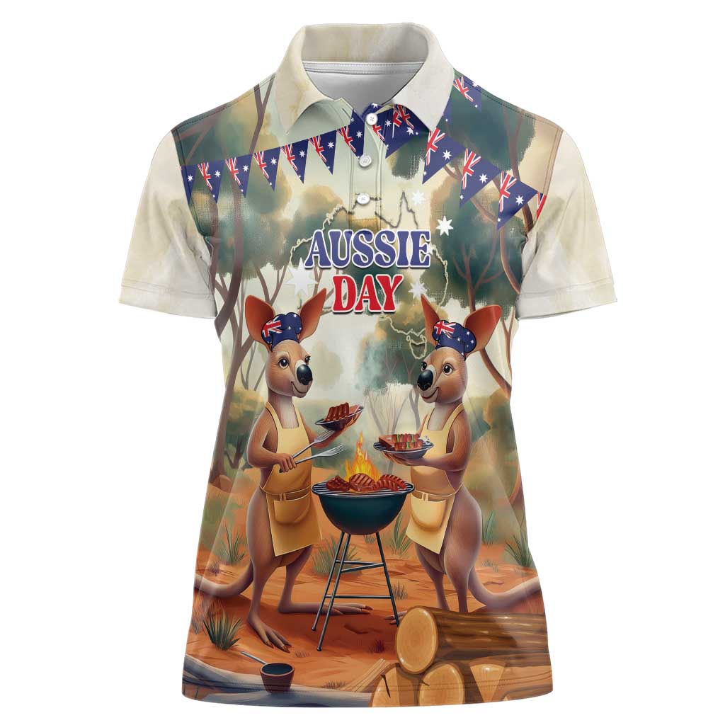 Kangaroos Australia Day Women Polo Shirt It's Barbecue Time