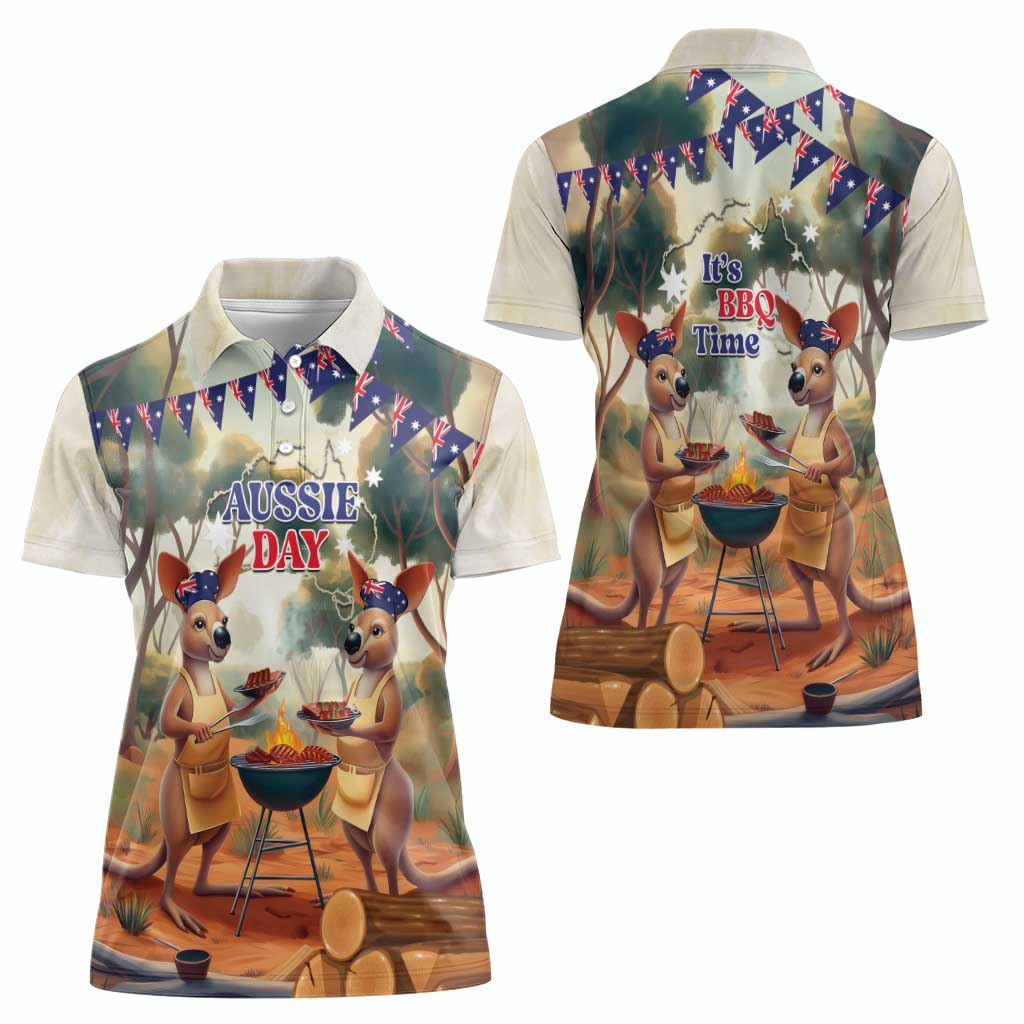 Kangaroos Australia Day Women Polo Shirt It's Barbecue Time