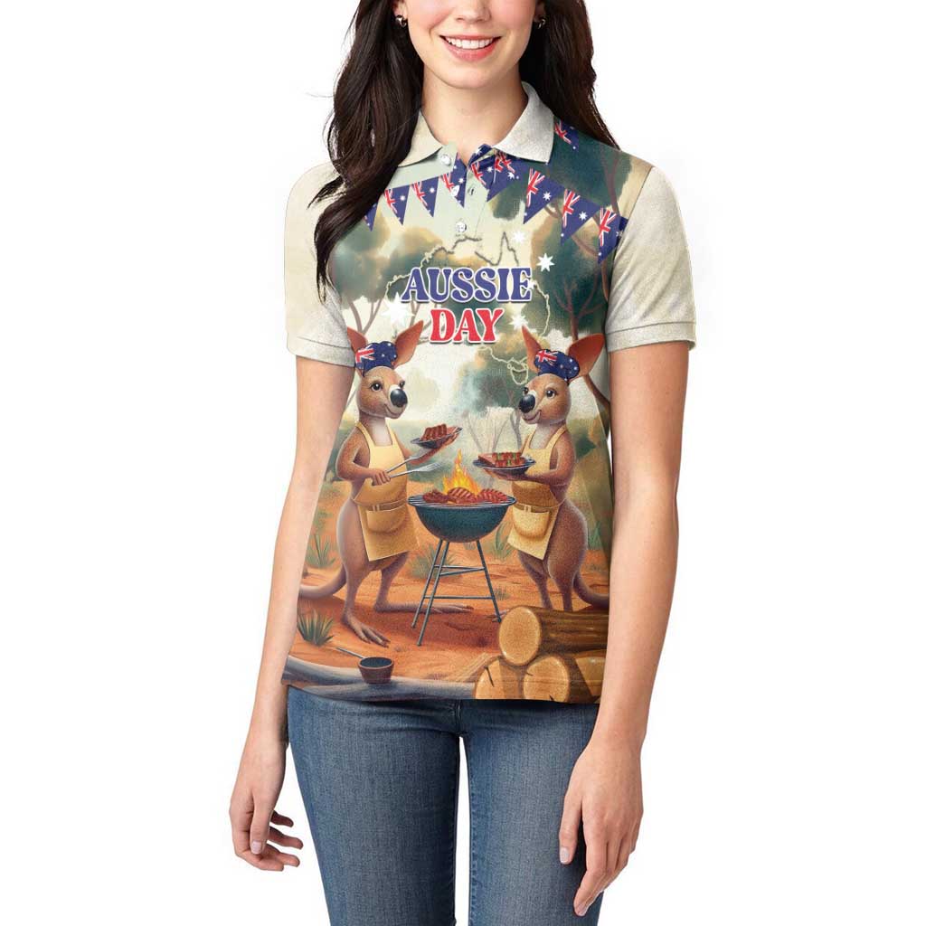 Kangaroos Australia Day Women Polo Shirt It's Barbecue Time