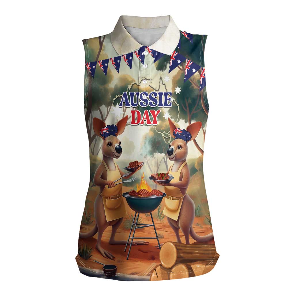 Kangaroos Australia Day Women Sleeveless Polo Shirt It's Barbecue Time