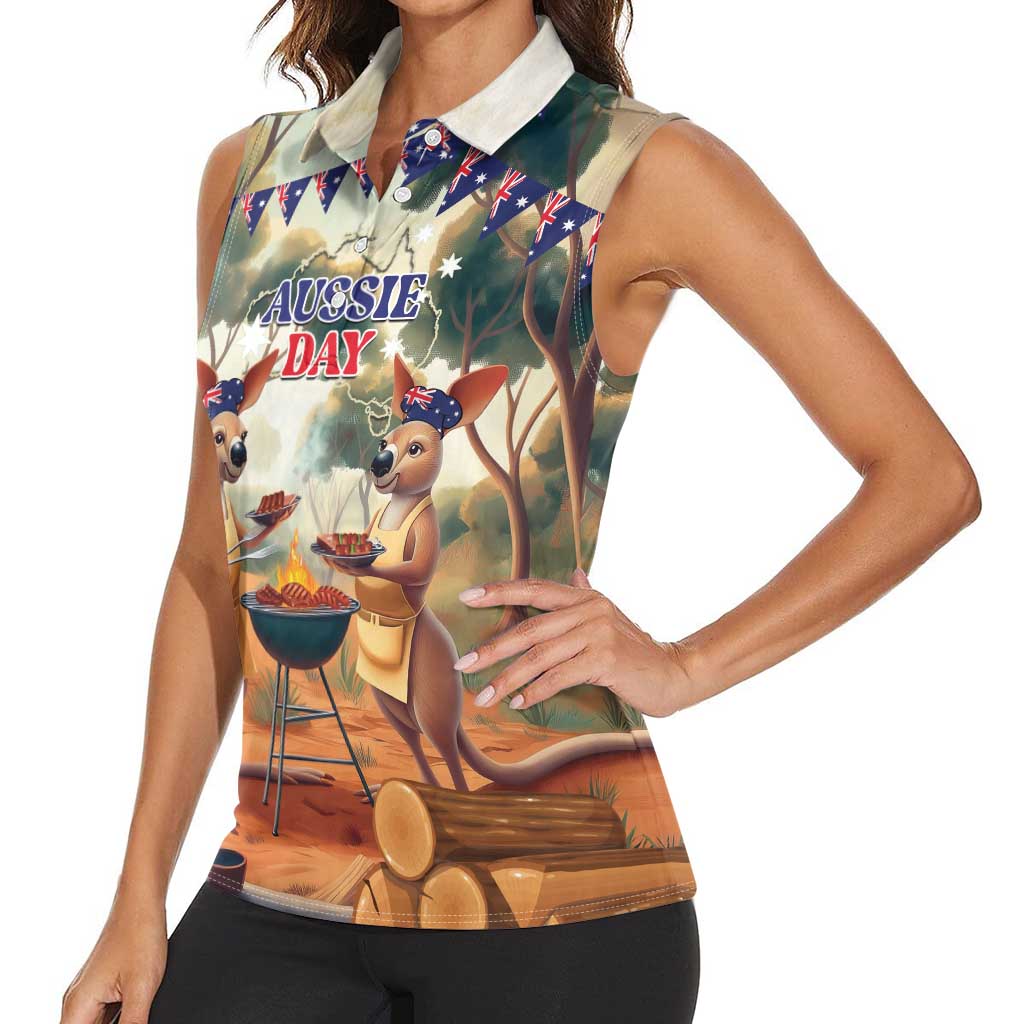 Kangaroos Australia Day Women Sleeveless Polo Shirt It's Barbecue Time