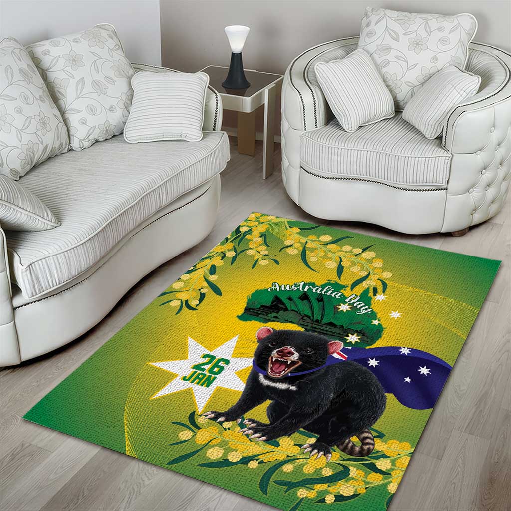 Tasimania Devil Australia Day Area Rug Aussie Aussie Aussie Oi! Oi! Oi! - Green