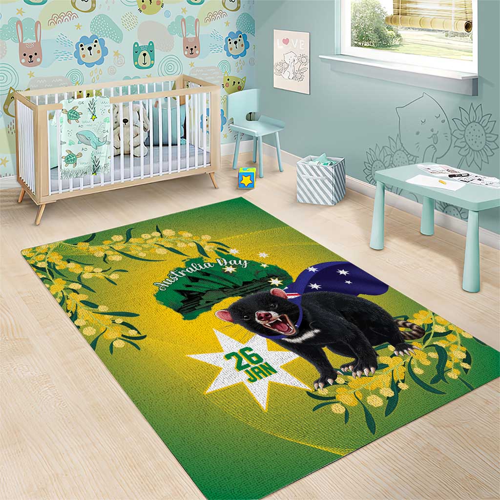 Tasimania Devil Australia Day Area Rug Aussie Aussie Aussie Oi! Oi! Oi! - Green