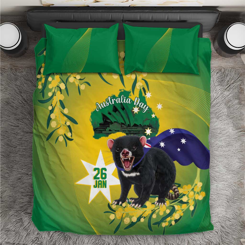 Tasimania Devil Australia Day Bedding Set Aussie Aussie Aussie Oi! Oi! Oi! - Green