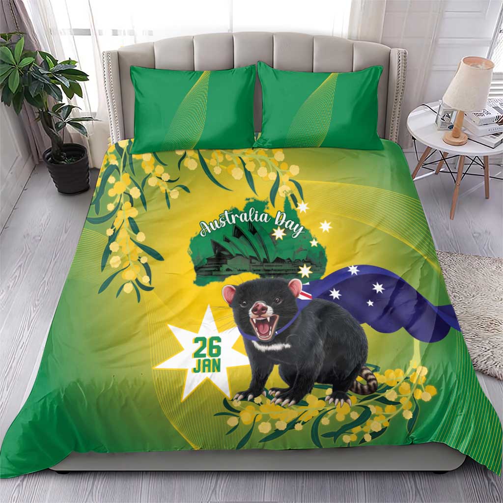 Tasimania Devil Australia Day Bedding Set Aussie Aussie Aussie Oi! Oi! Oi! - Green