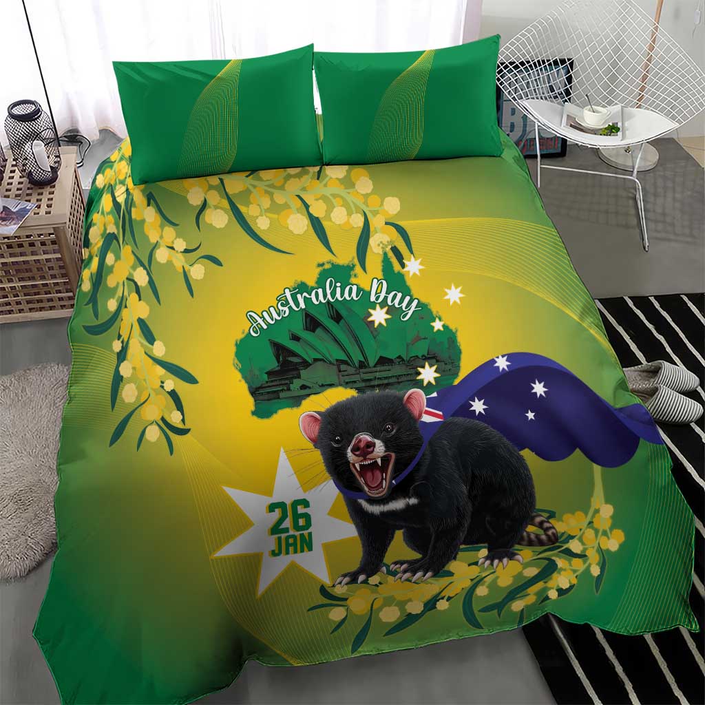 Tasimania Devil Australia Day Bedding Set Aussie Aussie Aussie Oi! Oi! Oi! - Green