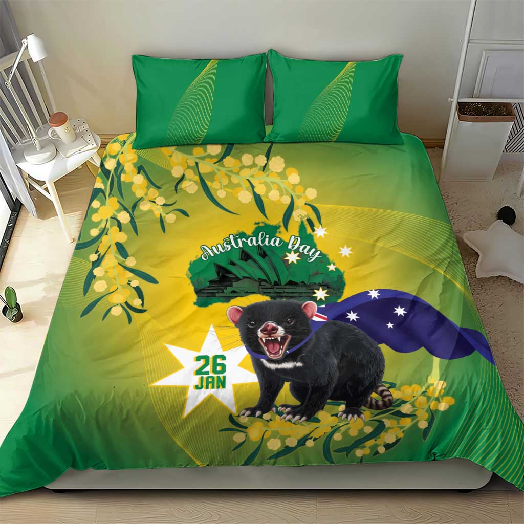 Tasimania Devil Australia Day Bedding Set Aussie Aussie Aussie Oi! Oi! Oi! - Green