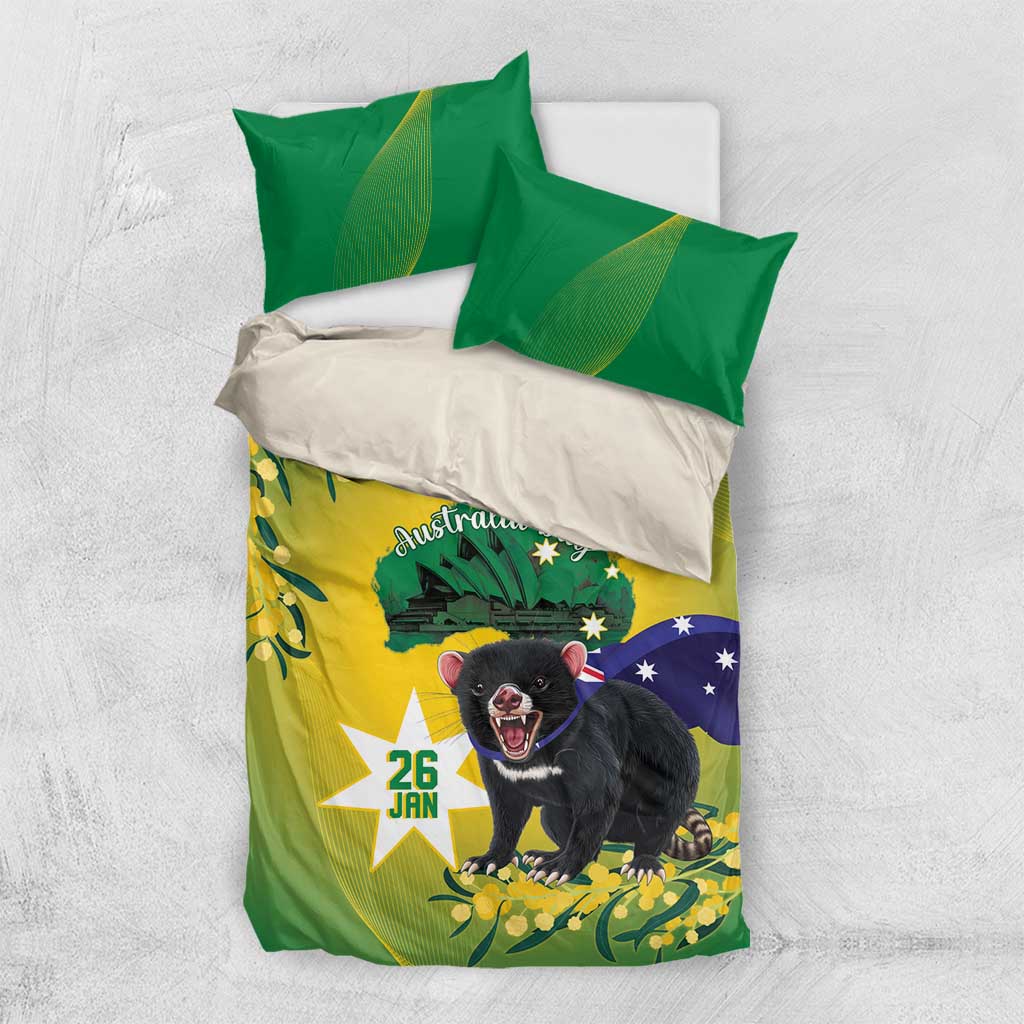 Tasimania Devil Australia Day Bedding Set Aussie Aussie Aussie Oi! Oi! Oi! - Green