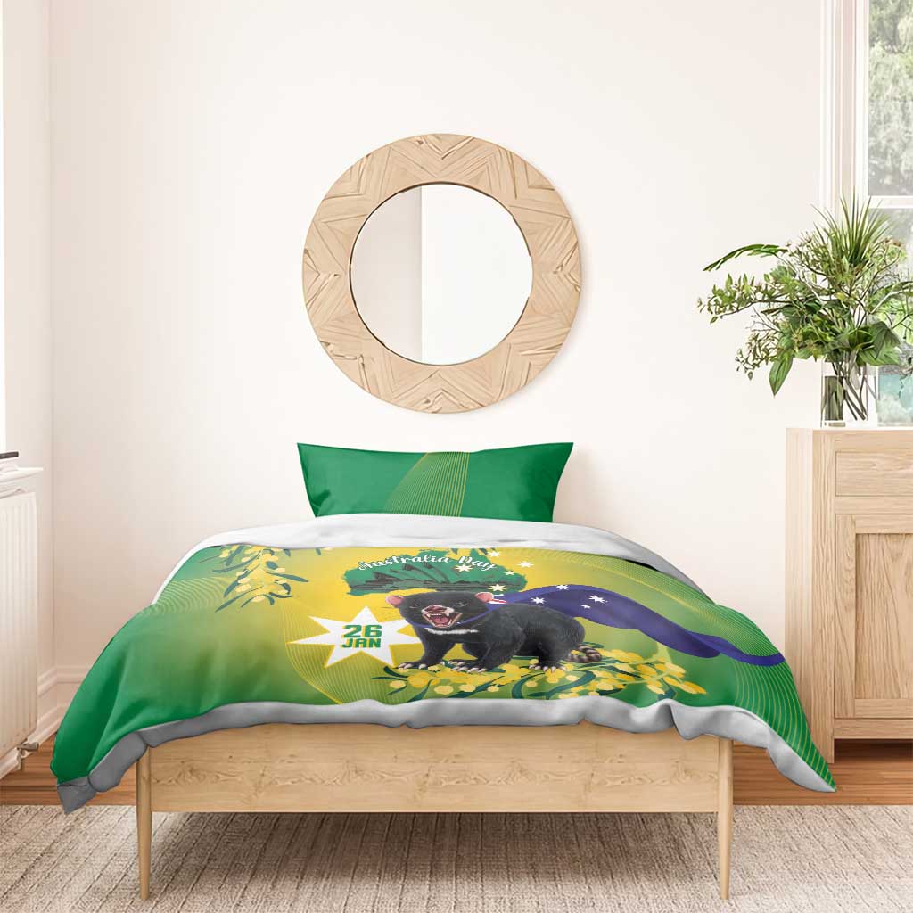 Tasimania Devil Australia Day Bedding Set Aussie Aussie Aussie Oi! Oi! Oi! - Green