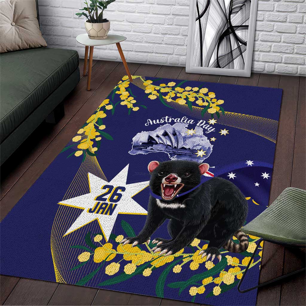 Tasimania Devil Australia Day Area Rug Aussie Aussie Aussie Oi! Oi! Oi! - Blue