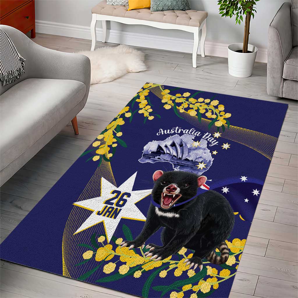 Tasimania Devil Australia Day Area Rug Aussie Aussie Aussie Oi! Oi! Oi! - Blue