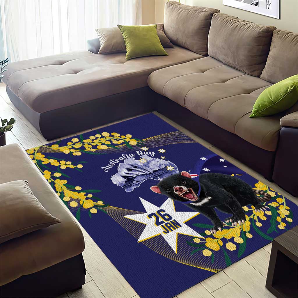 Tasimania Devil Australia Day Area Rug Aussie Aussie Aussie Oi! Oi! Oi! - Blue