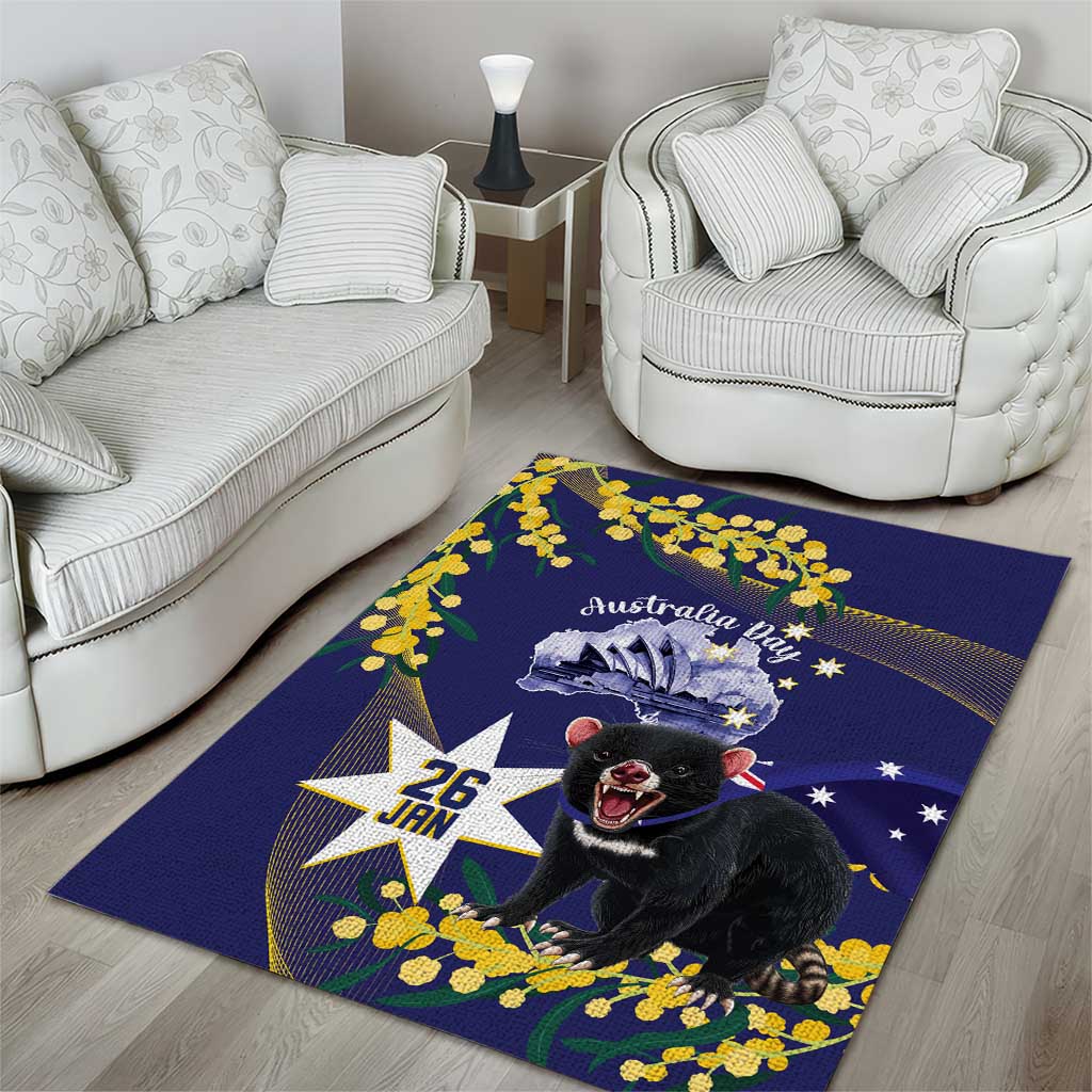 Tasimania Devil Australia Day Area Rug Aussie Aussie Aussie Oi! Oi! Oi! - Blue