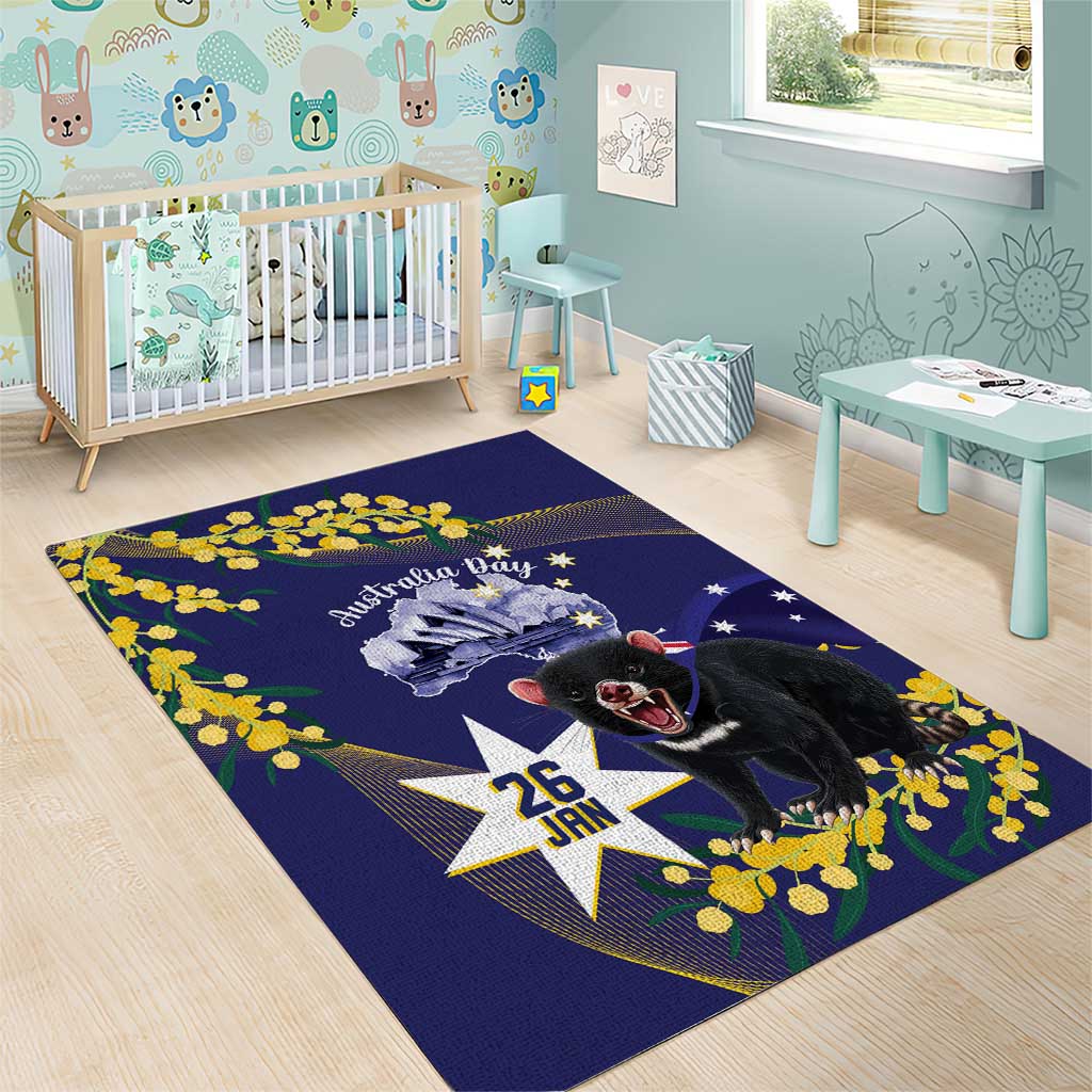 Tasimania Devil Australia Day Area Rug Aussie Aussie Aussie Oi! Oi! Oi! - Blue