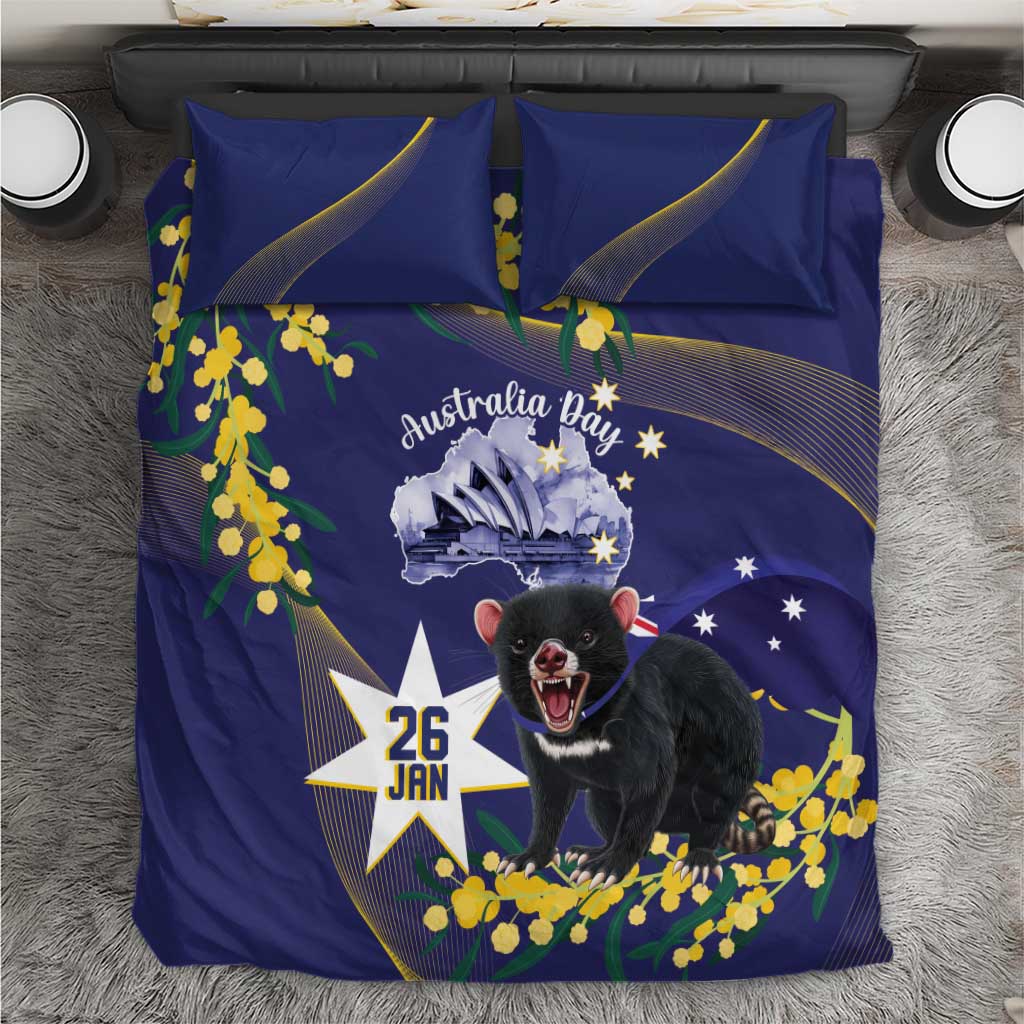 Tasimania Devil Australia Day Bedding Set Aussie Aussie Aussie Oi! Oi! Oi! - Blue