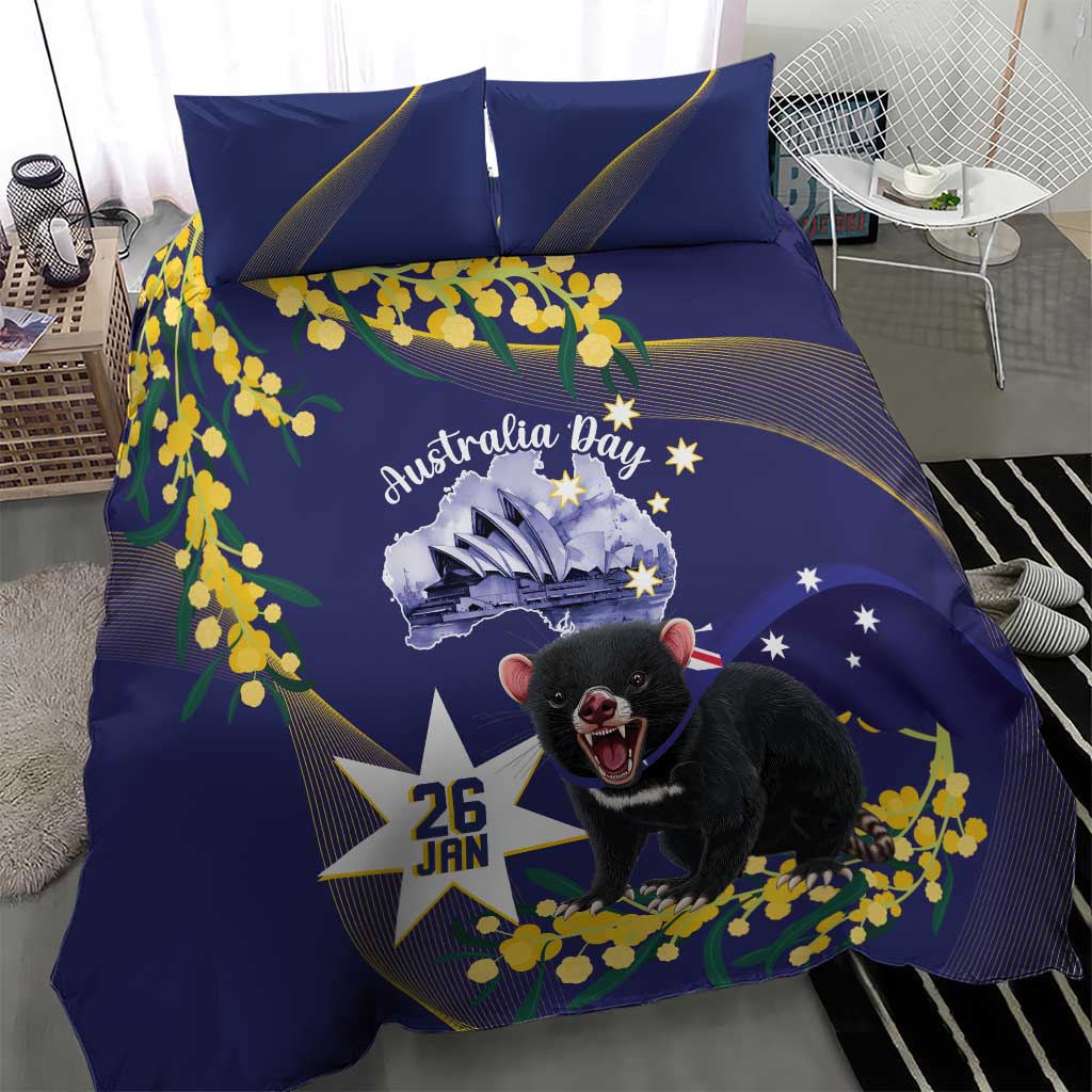 Tasimania Devil Australia Day Bedding Set Aussie Aussie Aussie Oi! Oi! Oi! - Blue